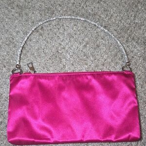 Chic Pink Satin Wristlet with Silver Handle